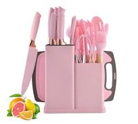 MIUVA 19 Piece Kitchenware Utensils and Knife Set- Includes: 9 Piece Silicone Cooking Utensils- 5 Piece Sharp Stainless Steel Chef Knives- Scissors -Whisk Tongs and Cutting Board