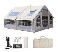 Miuxe Inflatable Tents for Camping with Pump 4-8 Person Camping Tent with Stove Jack, 4 Season Waterproof Windproof Large Air Tent, Outdoor Family Glamping Tent with Mesh Windows & Doors