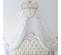Miuxe Metal Wall Teester Bed Crown Canopy - Antique Crown Wall Decor Princess Bed Curtains for Over Beds or Windows, Lace Mosquito Net Bedroom Decoration Castle Reading Nook Canopies