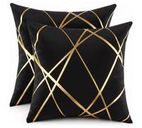 Miuyunya Decorative Velvet Cushion Covers 45 x 45cm Square Throw Pillow Covers Gold Striped Cushion Case with Invisible Zipper Couch Pillowcases for Sofa Living Room Bedroom Sets of 2 Black