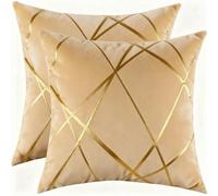 Miuyunya Luxury Velvet Cushion Covers 45 x 45 cm Gold Striped Decorative Throw Pillow Covers Cushion Case Couch Pillowcases for Sofa Living Room Bedroom Sets of 2 Mustard Yellow