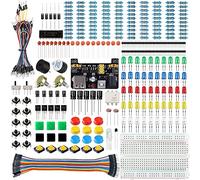 Miuzei Basic Starter Kit, Breadboard Set, Power Supply Module, LED, Cables | 322 Components Compatible with Arduino IDE/RPi/ESP32, Resistors, Jumper Cable, Storage Box, 15 Lessons, for Beginners