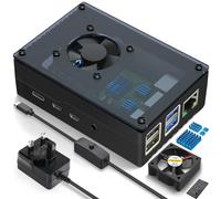 Miuzei Case for Raspberry Pi 4 with Fan, Power Supply, Acrylic Lid, 8/4/2GB | 5V 3A power supply UK plug with ON/OFF switch, 3.3V silent & 5V max. cooling fan, 4 aluminium heat sinks, case for Pi 4B
