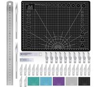 Miuzei Cutting Mat Set A4 with Steel Ruler - Self-Healing Craft Mat for Sewing, Fabric & Drawing Projects(Black)