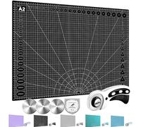 Miuzei Rotary Cutter Set A2 Self-Healing Cutting Mat 45mm Fabric Cutter | Double-sided grid, 45mm rotary cutter with blades, safety lock auto-retract, for fabric leather paper sewing quilting, black