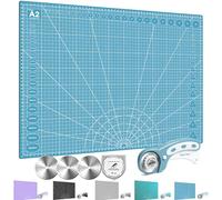 Miuzei Rotary Cutter Set A2 Self-Healing Cutting Mat 45mm Fabric Cutter | Double-sided grid, 45mm rotary cutter with blades, safety lock auto-retract, for fabric leather paper sewing quilting, blue