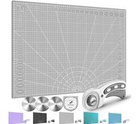 Miuzei Rotary Cutter Set A2 Self-Healing Cutting Mat 45mm Fabric Cutter | Double-sided grid, 45mm rotary cutter with blades, safety lock auto-retract, for fabric leather paper sewing quilting, grey