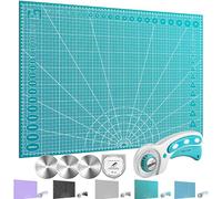Miuzei Rotary Cutter Set A2 Self-Healing Cutting Mat 45mm Fabric Cutter | Double-sided grid, 45mm rotary cutter with blades, safety lock auto-retract, for fabric leather paper sewing quilting, green