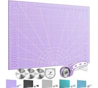 Miuzei Rotary Cutter Set A2 Self-Healing Cutting Mat 45mm Fabric Cutter | Double-sided grid, 45mm rotary cutter with blades, safety lock auto-retract, for fabric leather paper sewing quilting, purple