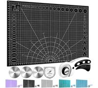 Miuzei Rotary Cutter Set A3 Self-Healing Cutting Mat 45mm Fabric Cutter | Double-sided grid, 45mm rotary cutter with blades, safety lock auto-retract, for fabric leather paper sewing quilting, black