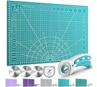 Miuzei Rotary Cutter Set A3 Self-Healing Cutting Mat 45mm Fabric Cutter | Double-sided grid, 45mm rotary cutter with blades, safety lock auto-retract, for fabric leather paper sewing quilting, green