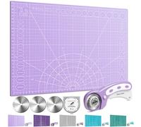 Miuzei Rotary Cutter Set A3 Self-Healing Cutting Mat 45mm Fabric Cutter | Double-sided grid, 45mm rotary cutter with blades, safety lock auto-retract, for fabric leather paper sewing quilting, purple