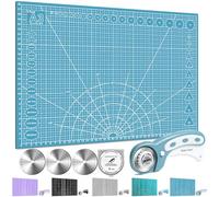 Miuzei Rotary Cutter Set A3 Self-Healing Cutting Mat 45mm Fabric Cutter | Double-sided grid, 45mm rotary cutter with blades, safety lock auto-retract, for fabric leather paper sewing quilting, blue