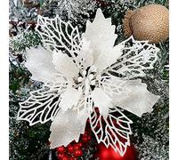 MIVAIUN 10 PCS Christmas Flowers DIY Decorating Large (16CM) Christmas Tree Flowers Christmas Glitter Flowers Wedding Faux Flowers Artificial Flowers for Christmas Holiday Wedding Decoration (White)