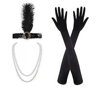 MIVAIUN 1920 Accessories Set, Flapper Accessories, Great Gatsby Accessories Set, Headband Long Black Gloves Necklace, Ladies Charleston Vintage Fancy Dress for Women (4 Pieces)