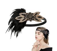 MIVAIUN 1920s Black Feather Hairband 20s Vintage Gatsby Feather Hair Bands, Rhinestone Hair Bands,Bridal Headband Hair Accessories,Flapper Headband,for Wedding Party Costume Prom(1 PCS)