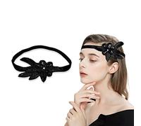 MIVAIUN 1920s Flapper Headband,Vintage Hand Sequin Headband,20s Showgirl Headpiece,1920s Gatsby Headpiece,Vintage 1920s Flapper,Bridal Tiara Hair Accessories for Women Girls Prom Party (Black)