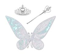 MIVAIUN 3Pcs Fairy Wings Set Butterfly Wings for Adult Kids Fairy Angel Princess Costume Wings Angel Wings Crown Fairy Wand For Halloween Carnival Mardi GrasThemed Party Birthday (White), 60*48cm