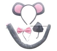 MIVAIUN 4 Pieces Mouse Costume Set,Cute Mouse Dress Up Set,Mouse Headband Bow Tie Nose and Tail, Animal Costume Accessories for Kids' Cosplay Set Birthday Party Children's Day Costume Party(Grey)
