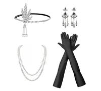 MIVAIUN 5 Pcs 1920 Accessories Set, 1920s Flapper Great Gatsby Accessories Set, Fashion Headband Holder Long Gloves Pearl Necklace Great Gatsby Accessories for Women,Great Gatsby Fancy Dress (5 Pcs)
