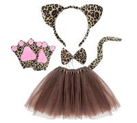 MIVAIUN 5 Pieces Leopard Costume Set Leopard Ears Headband Tail and Bow Tie Tutu Skirt Glove Animal Fancy Costume Kit Accessories Animal Theme Party Cosplay Party Halloween Stage Performance