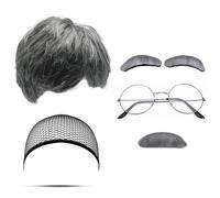 MIVAIUN 6 Pcs Grandpa Costume Set Old Man Costume Grey Wig Men Grandpa Wig Mens Wig Fake Moustache Eyebrows Wig Cap Glasses Wigs for Men Fancy Dress for Halloween Christmas Cosplay Theme Party (Grey)