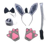 MIVAIUN 6 Piece Donkey Costume Accessory Kit Animal Costume Set Donkey Ear Headband Gloves Bow Tie Tail Nose for Adult Child Halloween Theme Party Cosplay Birthday Props Cartoon Show(Grey)