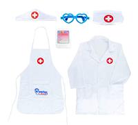 MIVAIUN 6 Pieces Doctor Set, Coat, Nurse Cap, Record Card, Glasses Playsets Educational Pretend Play Toys Fancy Dress Costume for Boys Girls (6 Pcs)