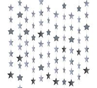 MIVAIUN 65 Feet Star Garland, Reflective Star Paper Garland Sparkling Star Bunting Star Hanging Bunting Banner for Birthday Holiday Christmas Party Halloween Wedding and Home Deco, 20m (Silver)
