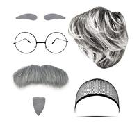 MIVAIUN 7 Pieces Old Man Costume Accessories Grandpa Set Wig Cap Gray Beard Eyebrows Glasses Grandfather Dress Up for Halloween Party Stage Show Festival Cosplay (Grandpa Set), (MIVAIUN-LNRTZ)