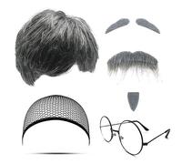 MIVAIUN 7Pcs Grandpa Costume Set - Old Man Accessories With Wig, Fake Beard, Eyebrows, Cap, Glasses - Dress Up for Halloween, Christmas, Cosplay, Theme Party