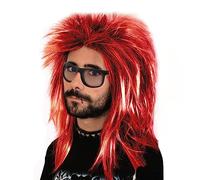 MIVAIUN 80's Rock Diva Costume, Diva Rocker Fancy Dress Wig, Funky Afro Punk Hard Rock Hippy Star, Halloween Accessory (Red)