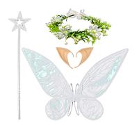 MIVAIUN Fairy Wings Butterfly Elf Dress up Set Fairy Angel Princess Costume Fairy Wings Fairy Wand Crown Ears for Bride Flower Boy Accessories Theme Parties Photo Shoots for Women Girls (White)