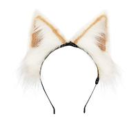 MIVAIUN Handmade Faux Fur Animal Ear Headband,Furry Fox Wolf Cat Ears Headwear Artificial Headband,Cute Headwear,Animal Dress up for Festival,Party Cosplay (Khaki White)
