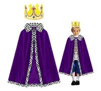 MIVAIUN King Robe Queen Robe Cosplay Costume Gold Crown, Kids Boys King Princess Costume Velvet Cape Cloak with Crown,for Theme Party Fancy Dress Cosplay Carnival Fancy Dress Accessories,80cm (2 Pcs)