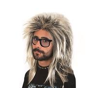 MIVAIUN Rocker Wig - 80's Retro Blonde Unisex, Funky Afro Rock Diva Disco Party Headwear, Assorted Punk Hard Rock Hippy Star (White)