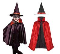 MIVAIUN Witch Cape Cloak with Hat 2 Pcs Set, Red and Black Witch Wizard Reversible Cloak Capes for Kids or Adults, 90cm, for Masquerade Halloween Christmas Role (Red)