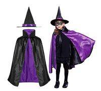 MIVAIUN Witch Cape Cloak with Hat Set, Witch Wizard Reversible Cloak Capes for Boys, Girls, Adults, 90cm/35.5inch, for Masquerade Party Halloween Christmas Role Playing Fancy Dress Party (Purple)