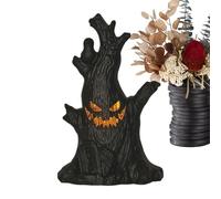 mivceklw Battery Operated Electric Black Candles - LED Candles - Tree Stump Decor with Ghost and Smiling Face Battery Operated for Christmas Window Sill Fireplace Kitchen Spa