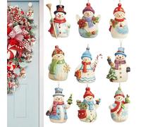 mivceklw Christmas Decorations, Hanging Christmas Decorations Snowman - Wooden Collectable Hanging Figurines 9 Pieces for Tree Window Home Garden Party Outdoor Patio Wall