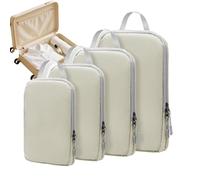 mivceklw Compression Packing Cubes, Travel Organizer Bags, Luggage Space, Expandable Zip Design, Lightweight Reusable Material, 4 Pieces Gray for Suitcase, Flight, Camping, Vacation, Backpacking
