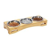 Mivcinn Cat Bowls with Stand, 300ml, Raised Dog Cat Bowl, Rack with 3 Stainless Steel Bowls, Cat Food Bowl with Bamboo Base, Elevated Cat Feeding Station for Small Dogs and Cats