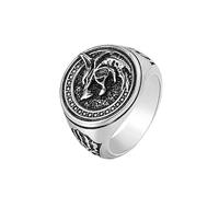 MIVEIVIA Animal Ring Odin's Celtic Wolf Stainless Steel Rings for Men Nordic Viking Runes Amulet Gift Animal Talisman men jewelry Cuban Rings for men, 13, Metal, No Gemstone