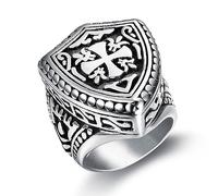 MIVEIVIA Armor Shield Ring for men Cross Rings for Men Religion's rings Christian Cross Rings Hip Hop ring Radiant Rings Bling Iced Out Jewelry Punk Ring Club ring Heavy Metal ring Party, 7 UK, Metal