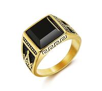 MIVEIVIA ICED OUT Masonic Black Stone Rings for Men Square Pattern Religion's ring Stainless Steel Jewelry Rings for Men rings for Christian Heavy Metal ring Party, Metal, No Gemstone