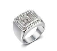 MIVEIVIA ICED OUT Ring for men Wedding Rings for Men Double Rectangles Stainless Steel ring Hip Hop ring Radiant Rings Bling Iced Out Jewelry Punk Ring Club ring Heavy Metal ring Party, 9 UK, Metal