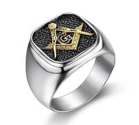 MIVEIVIA Masonic AG Symbol Square Rings for Men Religion's ring Stainless Steel Jewelry Rings for Men rings for Christian Heavy Metal ring, 13, Metal, No Gemstone
