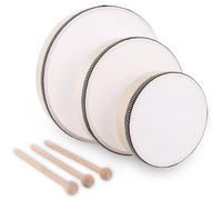 MIVIDE 3-Piece Hand Drum with Beater, 6 Inches, 8 Inches and 10 Inch Tambourine Drums, Tambourine Percussion, Wooden Hand Drum Set for Party, Performances