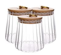 MIVIDE 3PCS 630ML Clear Glass Storage Jar, Glass Canister Storage Jar with Bamboo Lid, Glass Sweet Jars Cookie Jar, Airtight Glass Canister Set for Tea Coffee Sugar Sweet Cookie