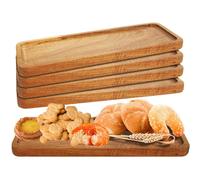 MIVIDE 6Pcs 28x10CM Wooden Serving Tray, Acacia Wood Tray, Wooden Serving Platter Boards for Food, Wood Trays for Display Tea, Coffee, Drinks